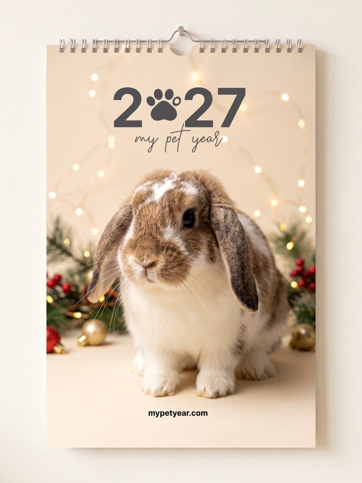 Pet Calendar on a wall, cover with a lop-eared rabbit