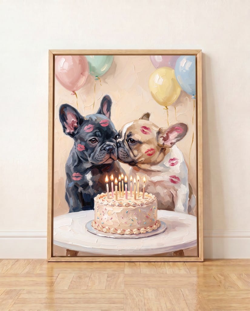 Birthday cake portrait example, two dogs and a candled cake